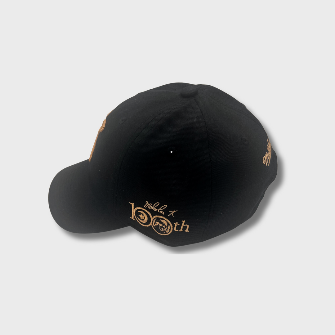 Malcolm X 100th Birthday Black & Gold Leather Strapback Dad Cap